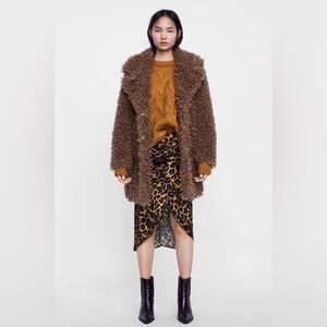Zara Soft Faux Fur Coat Tan Size Medium